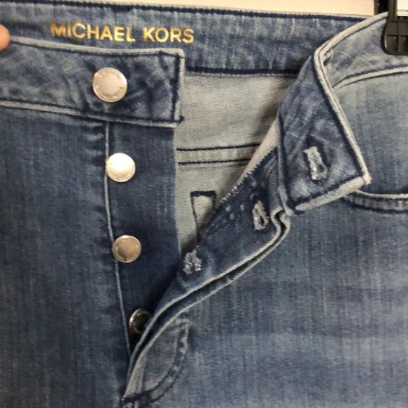 NWOT, MICHAEL MICHAEL KORS Stretch Denim High-Rise Frayed Jeans - Picture 4 of 11